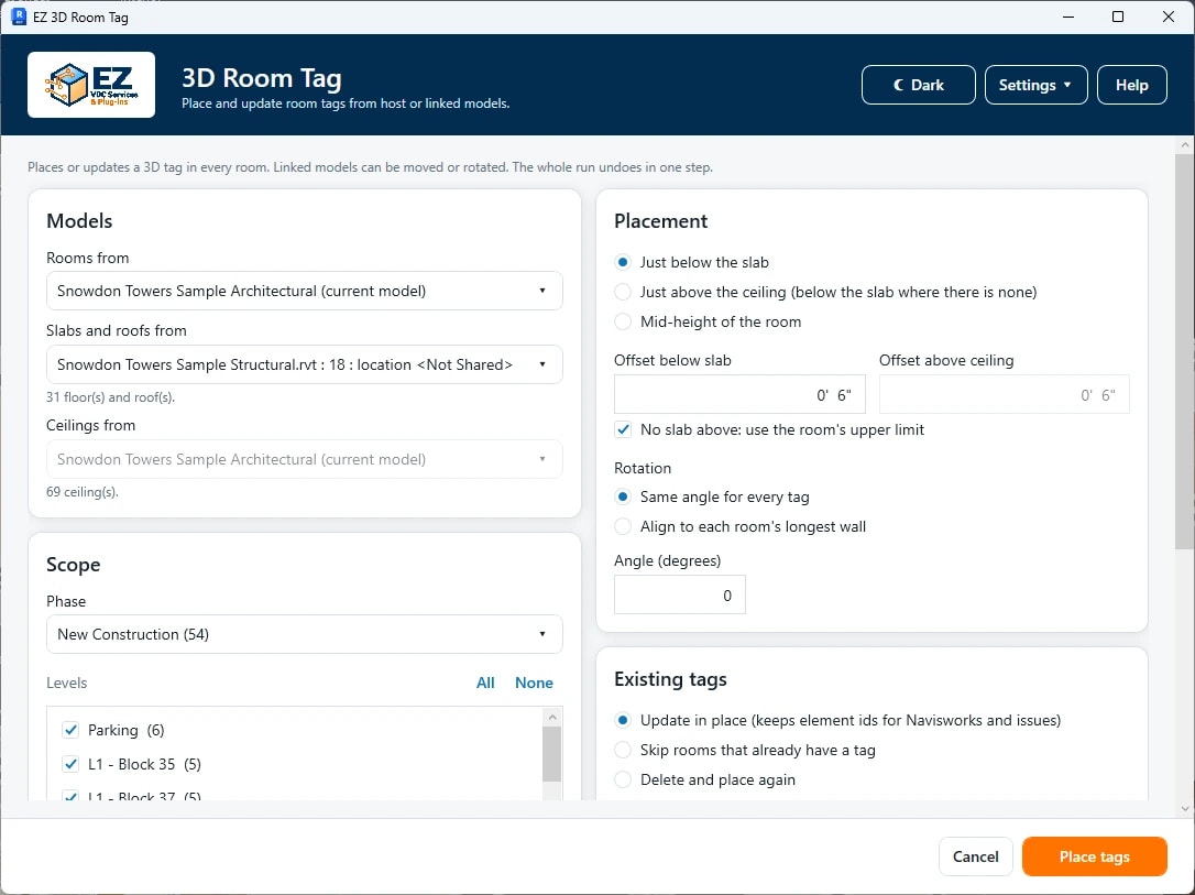 Room tag settings