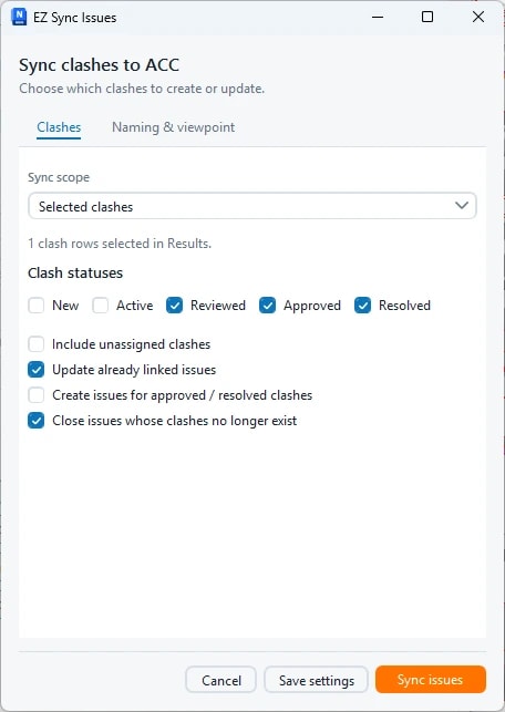 ACC synchronization settings