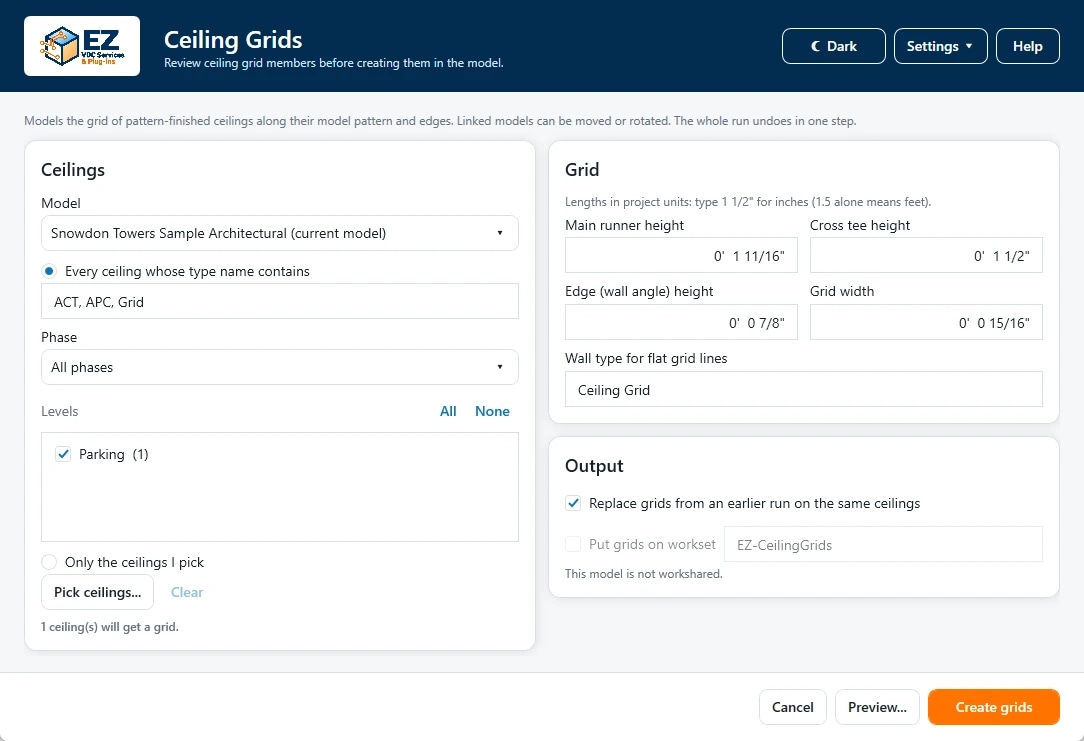 EZ Ceiling Grids: Ceiling grid settings