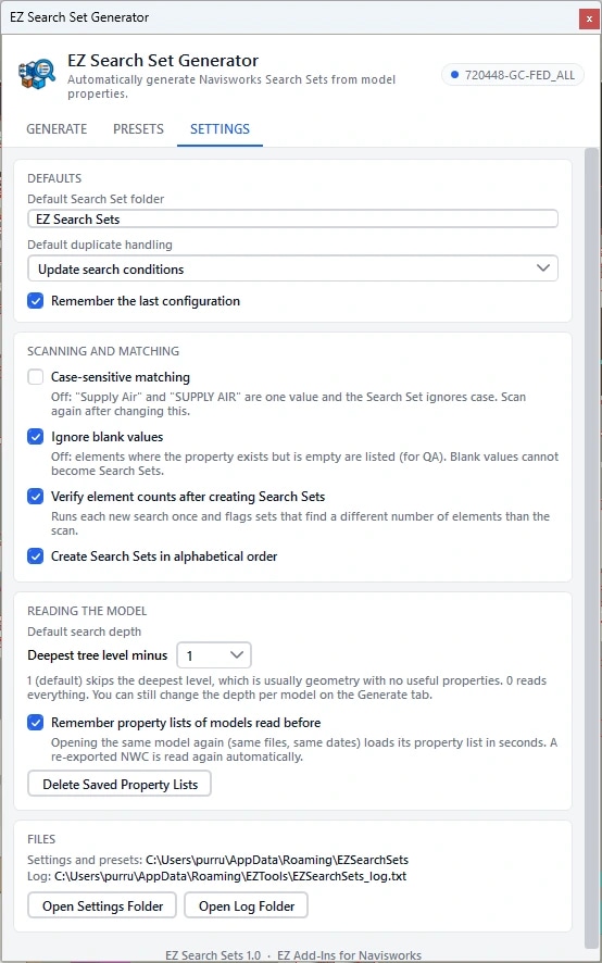 EZ Search Sets: Ajustes de Search Sets